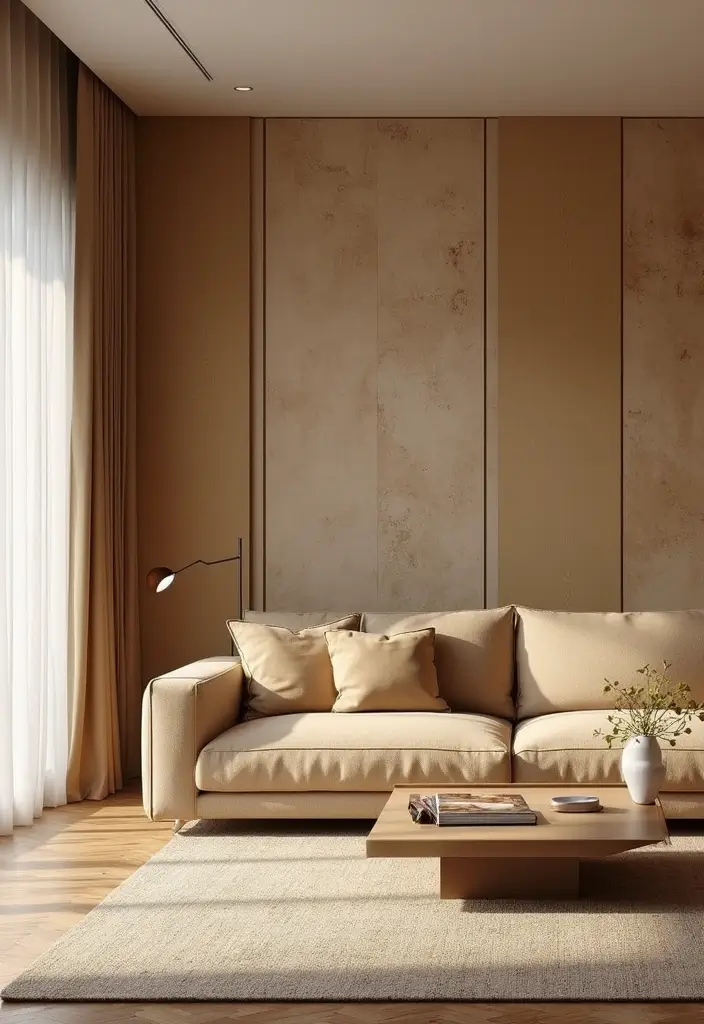 27 Tan Living Room Ideas That Feel Earthy and Inviting - 17. Textured Wall Treatments