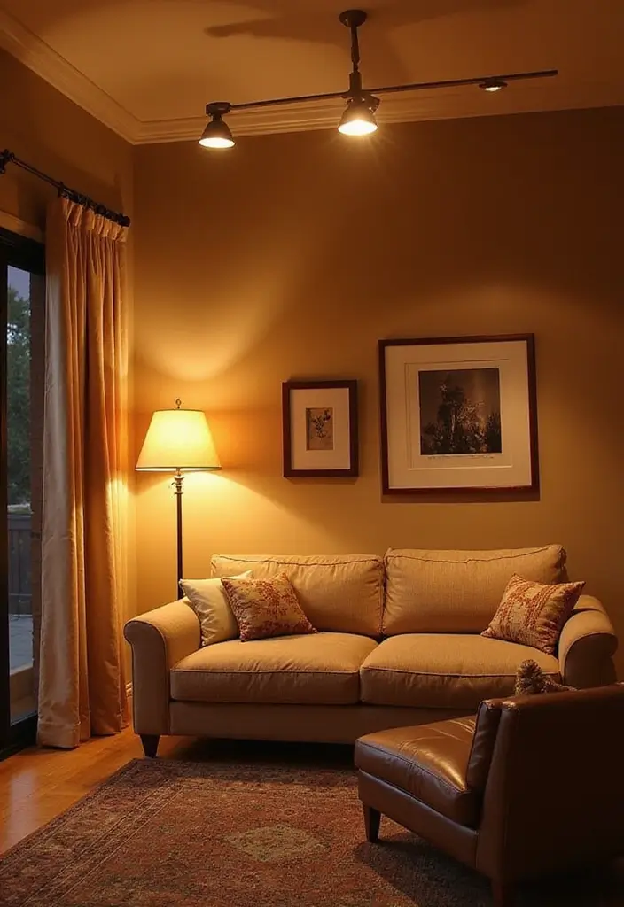 27 Tan Living Room Ideas That Feel Earthy and Inviting - 20. Layered Lighting Techniques