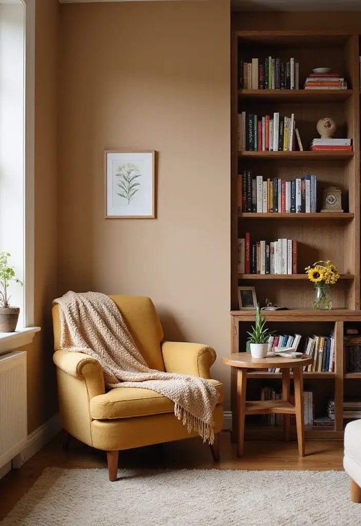 27 Tan Living Room Ideas That Feel Earthy and Inviting - 6. Cozy Nooks with Reading Spots