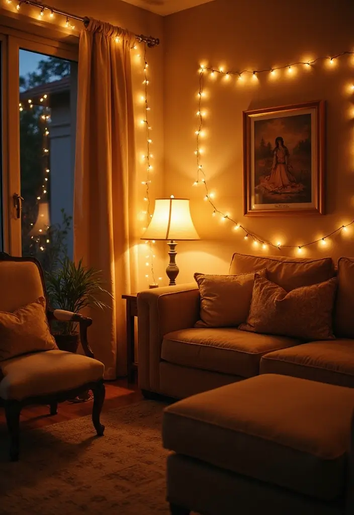 27 Tan Living Room Ideas That Feel Earthy and Inviting - 8. Soft Lighting for Ambiance