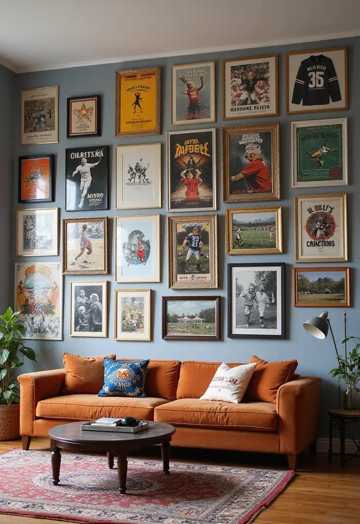 28 Boy Living Room Ideas That Feel Cool and Playful - 4. Action-Packed Art Gallery