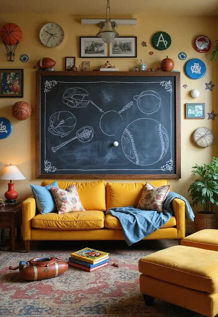 28 Boy Living Room Ideas That Feel Cool and Playful - 6. Interactive Wall Boards