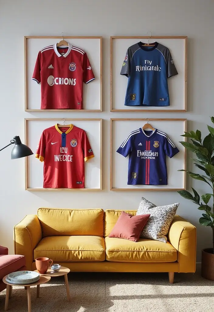 28 Boy Living Room Ideas That Feel Cool and Playful - 9. Custom Sports Jerseys