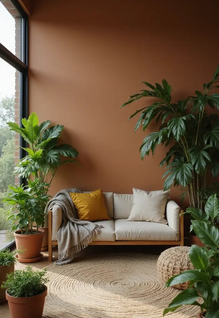 28 Brown Walls Living Room Decor Ideas That Feel Warm and Stylish - 15. Greenery and Indoor Plants