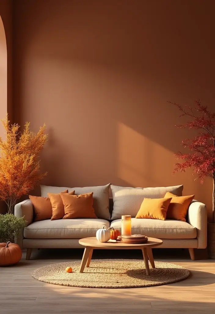 28 Brown Walls Living Room Decor Ideas That Feel Warm and Stylish - 22. Seasonal Decor Changes