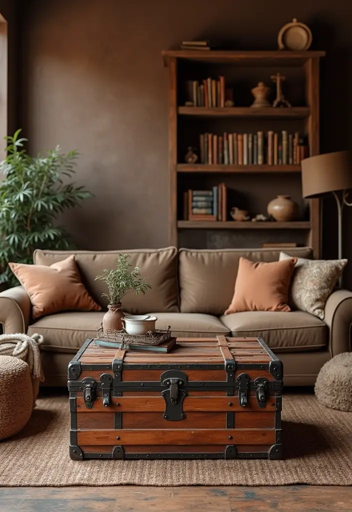 28 Brown Walls Living Room Decor Ideas That Feel Warm and Stylish - 3. Vintage Accents