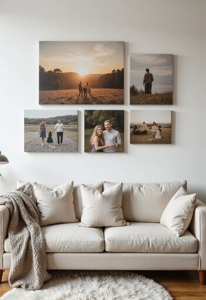 28 DIY Artwork for Living Room Ideas That Add Personal Touches - 23. Canvas Prints from Personal Photos