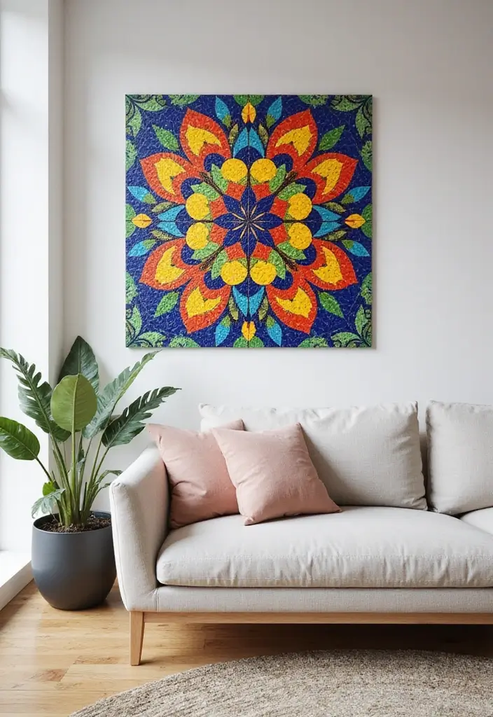 28 DIY Artwork for Living Room Ideas That Add Personal Touches - 25. Mosaic Tile Art