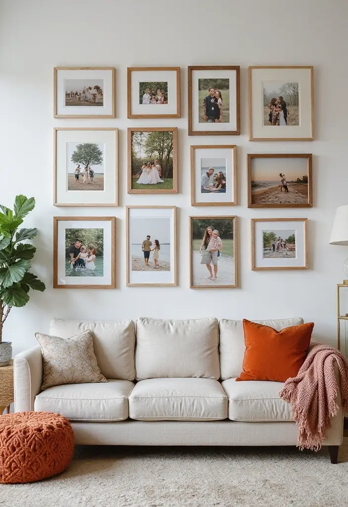 28 DIY Artwork for Living Room Ideas That Add Personal Touches - 3. Gallery Wall of Memories