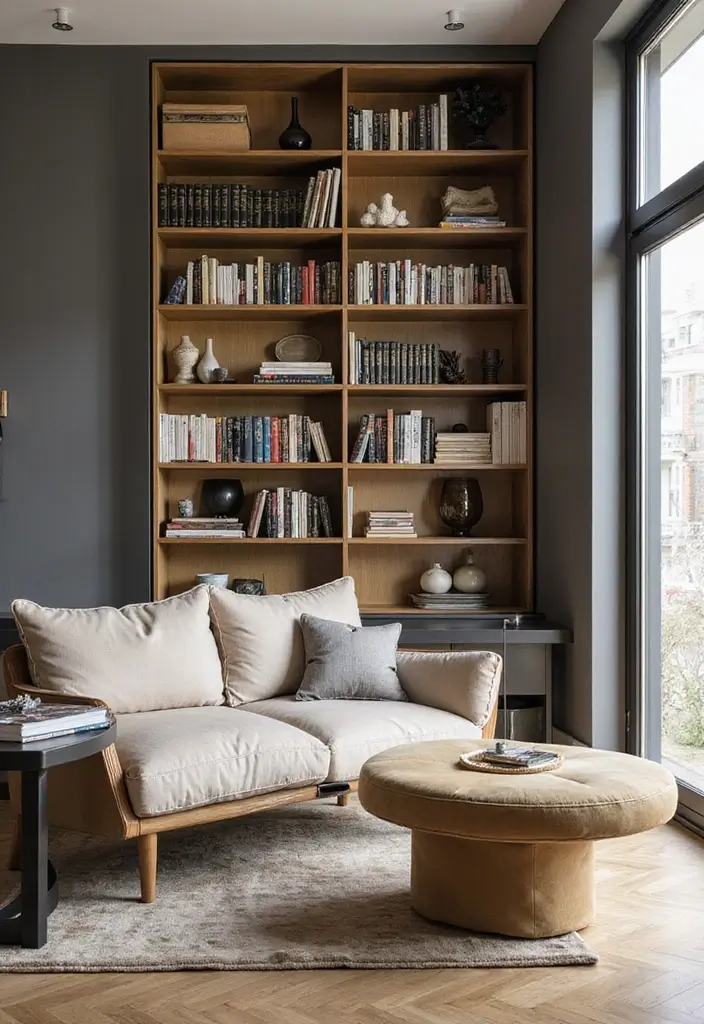 28 Gold Accent Living Room Ideas That Add Shine and Glamour - 10. Gold Bookshelves