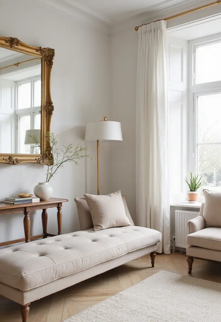 28 Gold Accent Living Room Ideas That Add Shine and Glamour - 11. Gold Mirror Accents