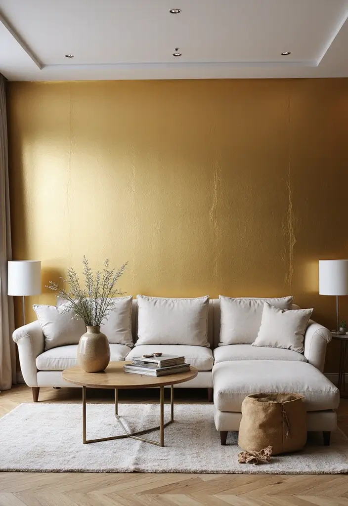 28 Gold Accent Living Room Ideas That Add Shine and Glamour - 12. Gold Accent Walls