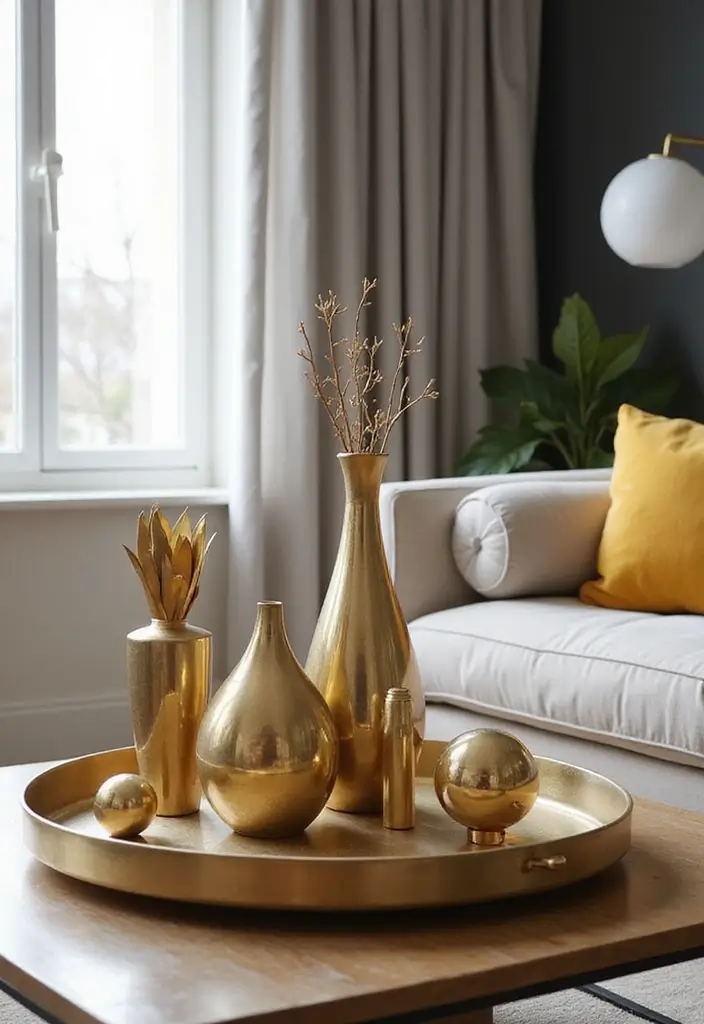 28 Gold Accent Living Room Ideas That Add Shine and Glamour - 13. Gold Decorative Objects