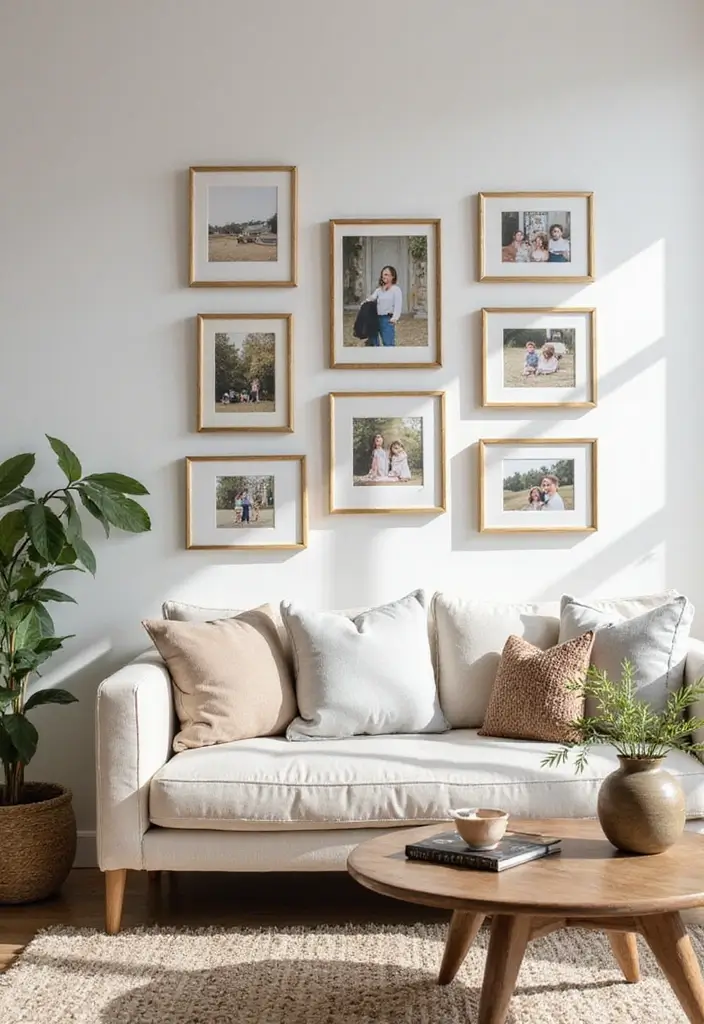 28 Gold Accent Living Room Ideas That Add Shine and Glamour - 2. Gold Picture Frames