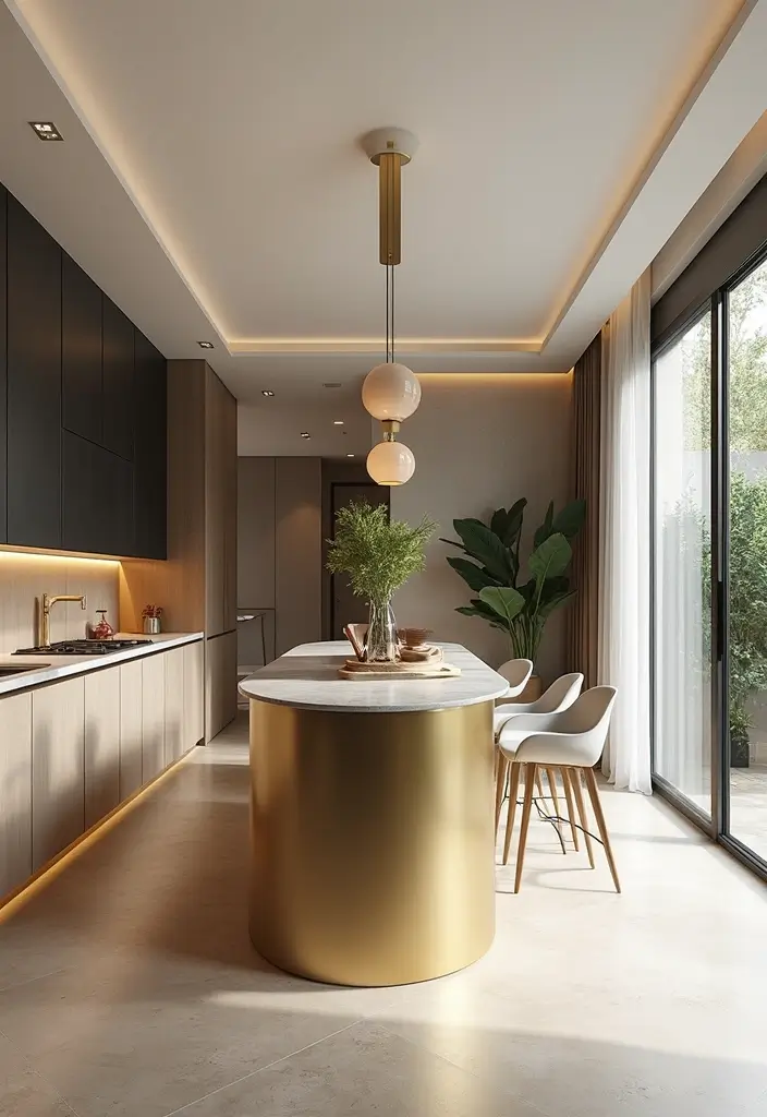 28 Gold Accent Living Room Ideas That Add Shine and Glamour - 25. Gold Accent Kitchen Islands