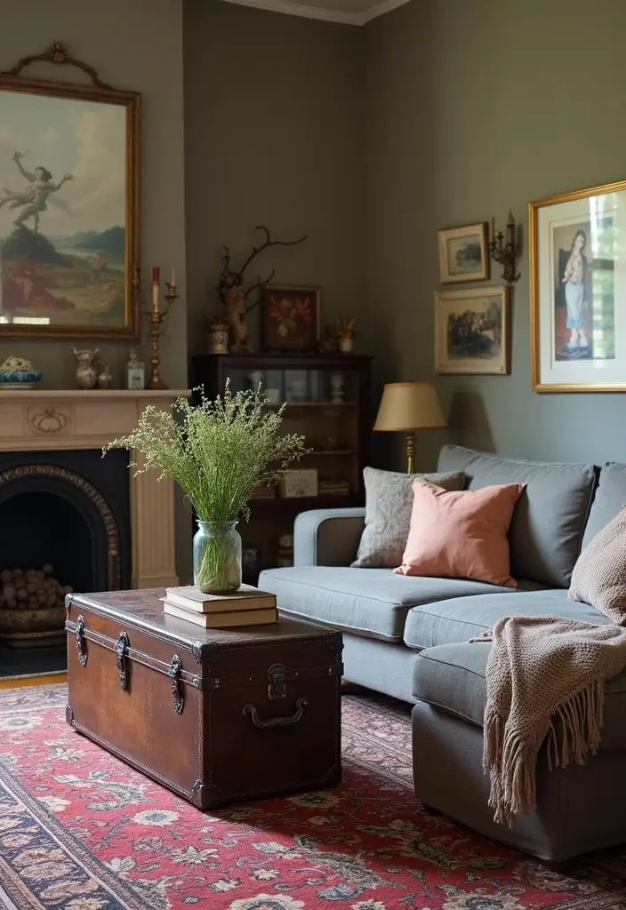 28 Grey Couch Boho Living Room Ideas That Feel Calm and Eclectic - 14. Vintage Finds