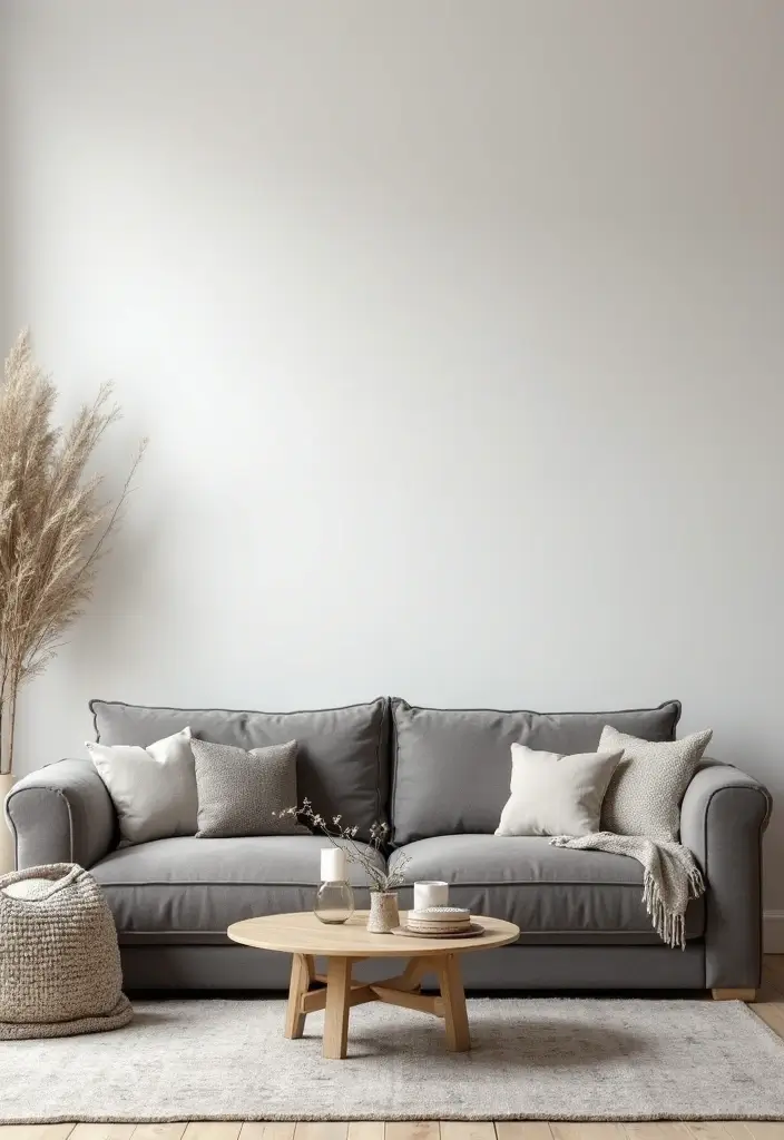 28 Grey Couch Boho Living Room Ideas That Feel Calm and Eclectic - 16. Minimalist Boho
