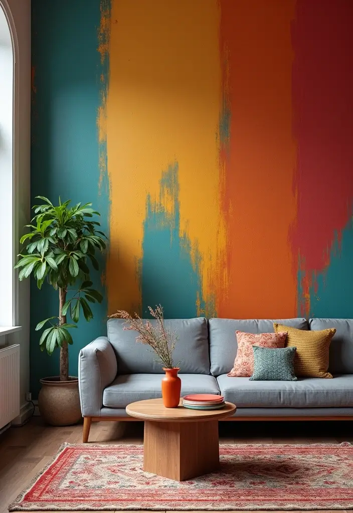 28 Grey Couch Boho Living Room Ideas That Feel Calm and Eclectic - 17. Accent Wall