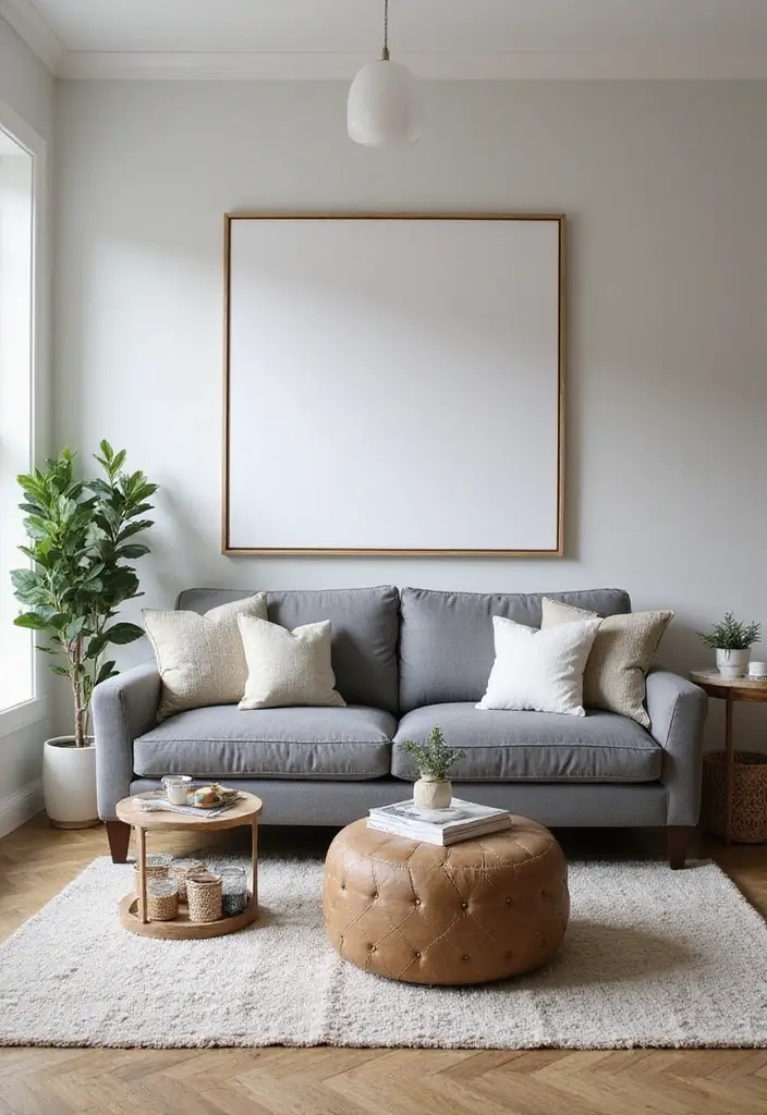 28 Grey Couch Boho Living Room Ideas That Feel Calm and Eclectic - 18. Functional Decor