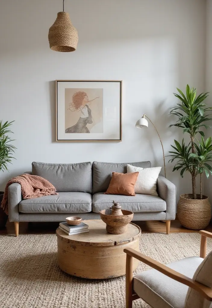 28 Grey Couch Boho Living Room Ideas That Feel Calm and Eclectic - 2. Earthy Color Palette