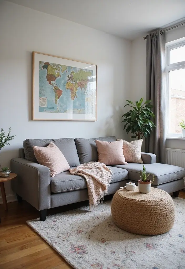 28 Grey Couch Boho Living Room Ideas That Feel Calm and Eclectic - 9. Personal Touches