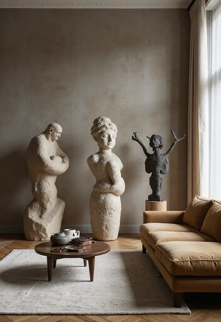 28 Kelly Wearstler Living Room Ideas That Feel Artistic and Glamorous - 20. Artistic Sculptures