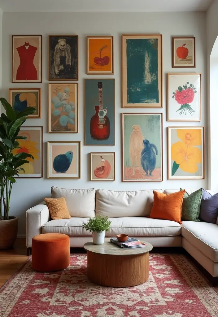 28 Kelly Wearstler Living Room Ideas That Feel Artistic and Glamorous - 5. Art-Infused Walls