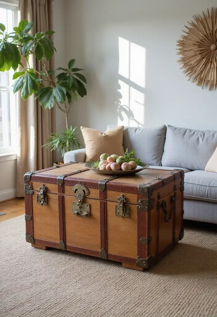28 Living Room Cabinet Ideas That Add Storage and Style - 19. Decorative Trunks