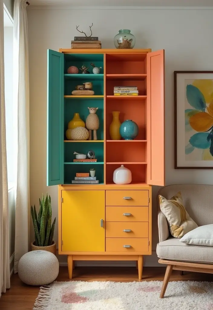 28 Living Room Cabinet Ideas That Add Storage and Style - 2. Vibrant Painted Cabinets