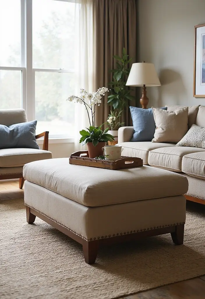 28 Living Room Cabinet Ideas That Add Storage and Style - 22. Stylish Storage Ottoman