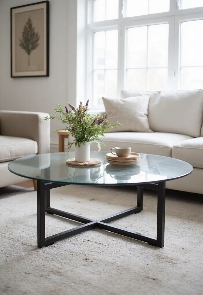 28 Living Room Coffee Table Ideas That Feel Polished and Functional - 1. Sleek Glass Top with Metal Base