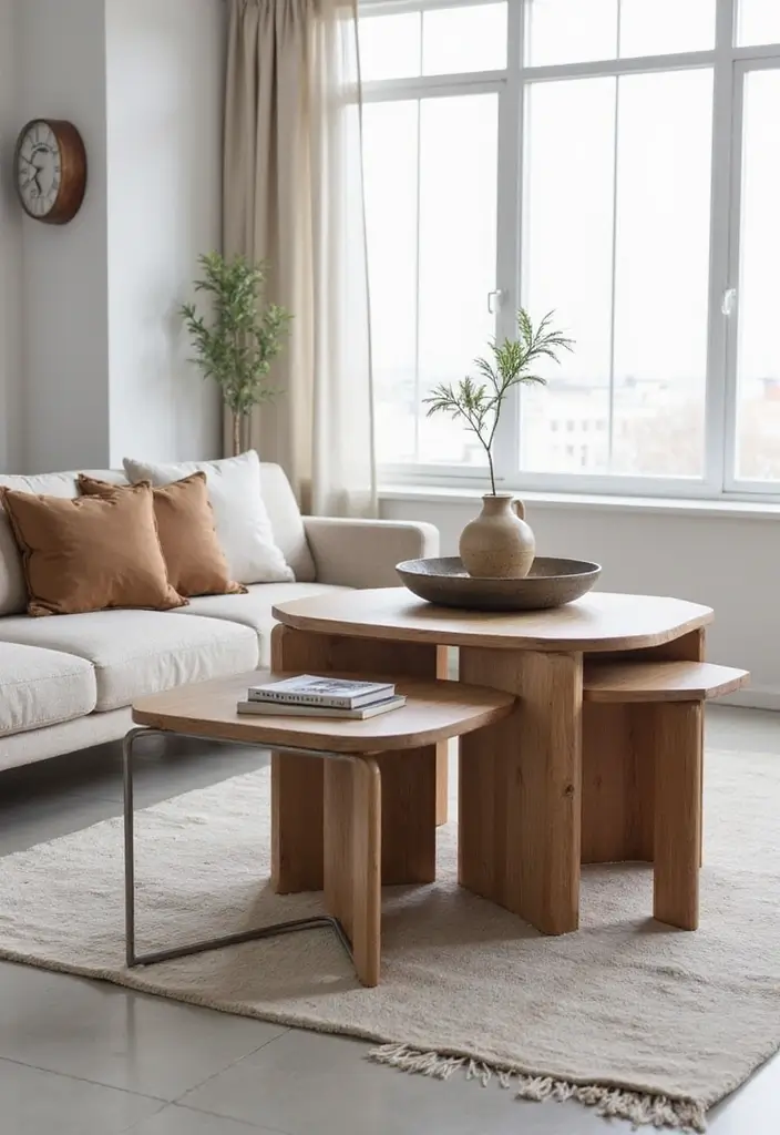 28 Living Room Coffee Table Ideas That Feel Polished and Functional - 13. Nesting Coffee Tables