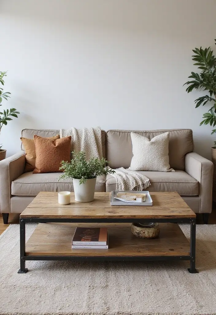 28 Living Room Coffee Table Ideas That Feel Polished and Functional - 14. Industrial Style Coffee Table