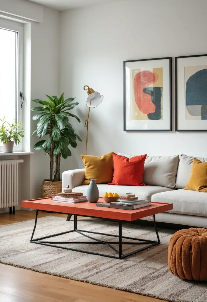 28 Living Room Coffee Table Ideas That Feel Polished and Functional - 16. Colorful Accent Coffee Table