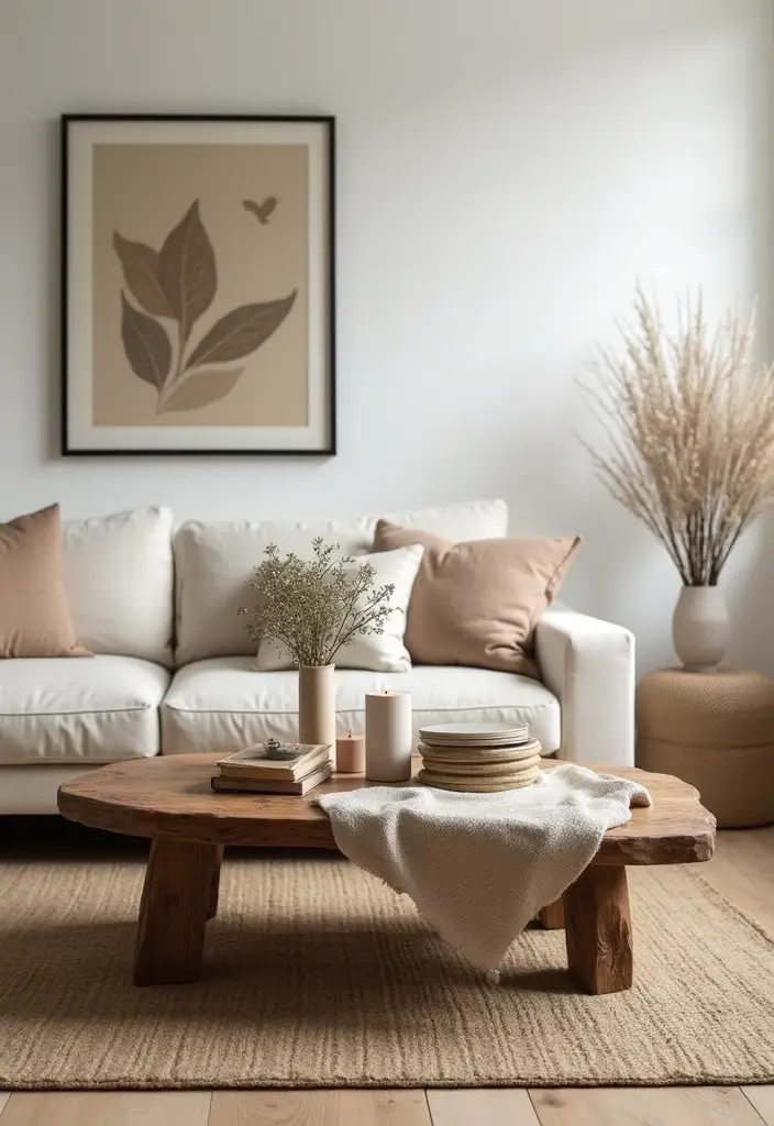 28 Living Room Coffee Table Ideas That Feel Polished and Functional - 2. Rustic Wooden Coffee Table