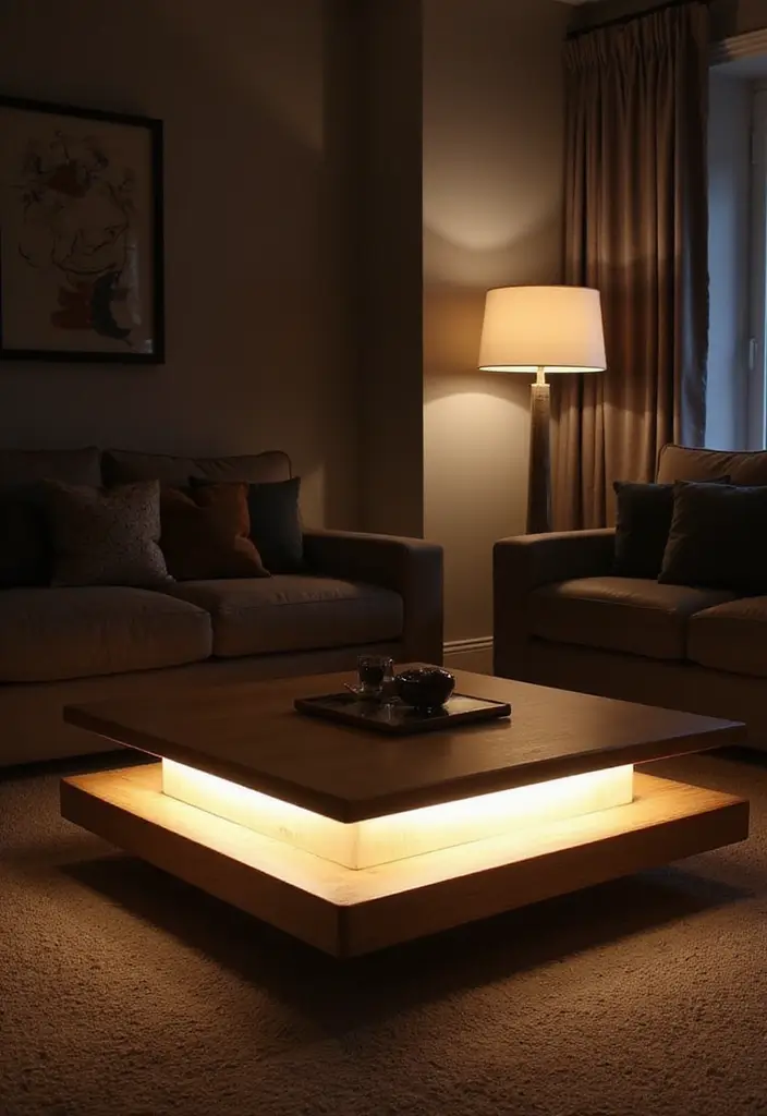 28 Living Room Coffee Table Ideas That Feel Polished and Functional - 20. Coffee Table with Integrated Lighting