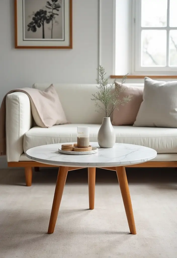 28 Living Room Coffee Table Ideas That Feel Polished and Functional - 22. Chic Marble and Wood Combination