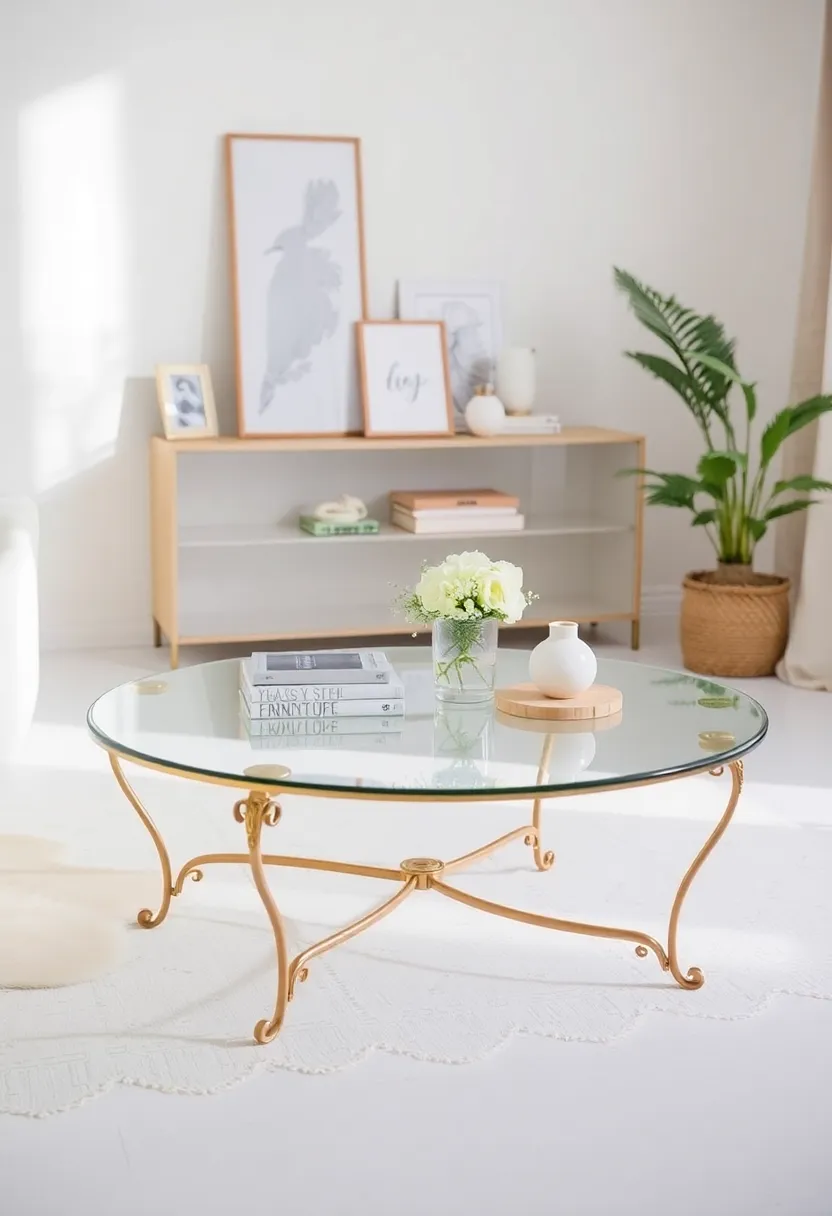 28 Living Room Coffee Table Ideas That Feel Polished and Functional - 25. Vintage-Inspired Glass Coffee Table