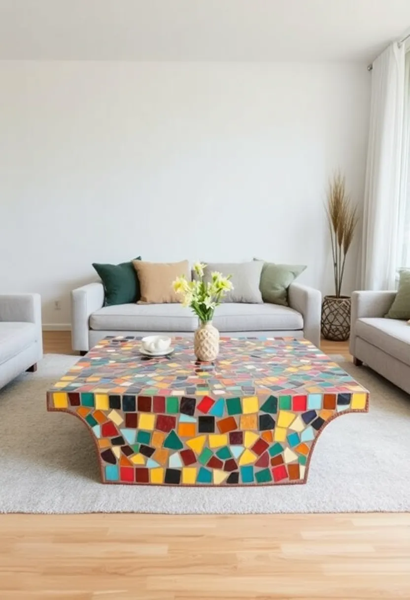 28 Living Room Coffee Table Ideas That Feel Polished and Functional - 26. Stylish Mosaic Coffee Table