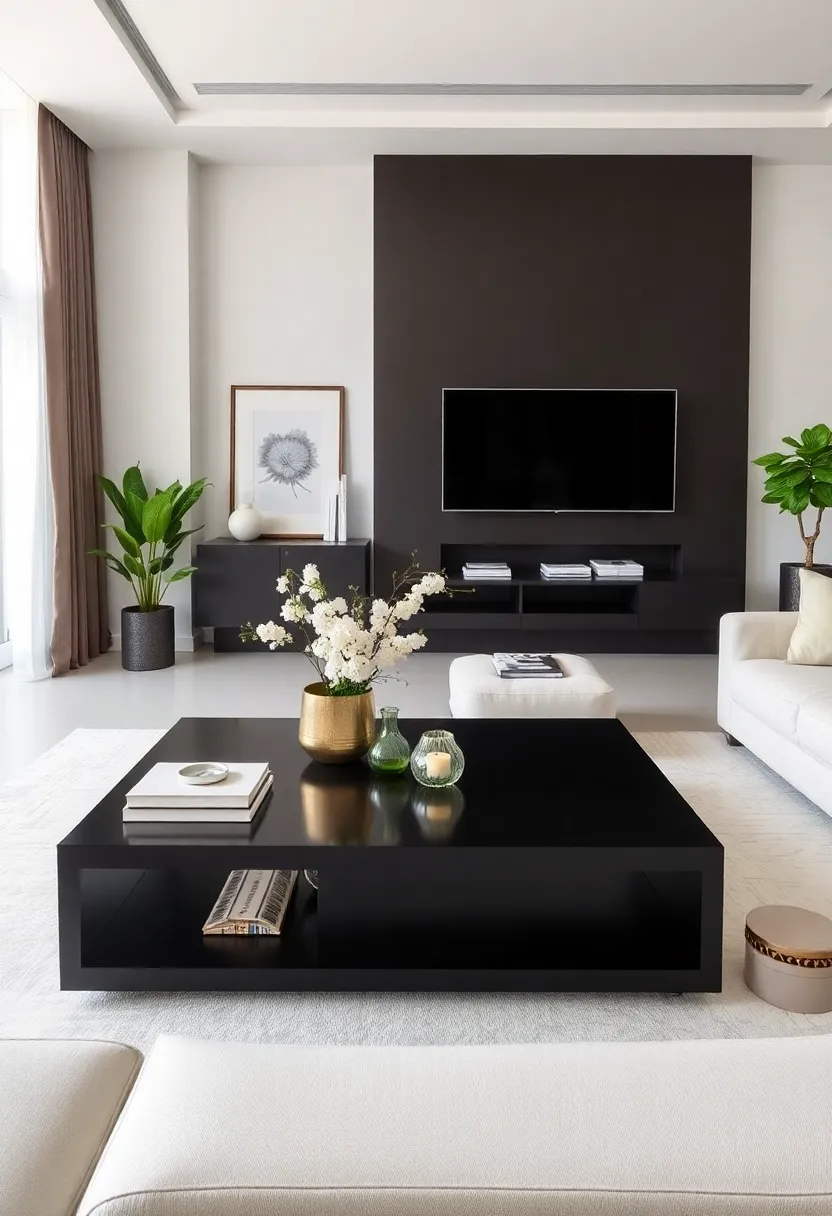 28 Living Room Coffee Table Ideas That Feel Polished and Functional - 27. Minimalist Black Coffee Table