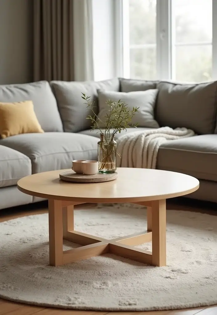28 Living Room Coffee Table Ideas That Feel Polished and Functional - 4. Minimalist Round Coffee Table