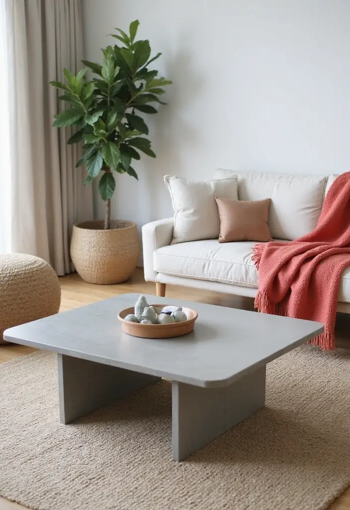 28 Living Room Coffee Table Ideas That Feel Polished and Functional - 5. Concrete Coffee Table