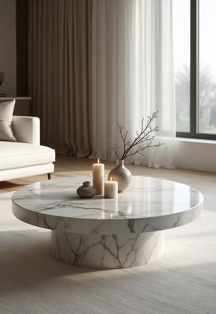 28 Living Room Coffee Table Ideas That Feel Polished and Functional - 6. Elegant Marble Coffee Table