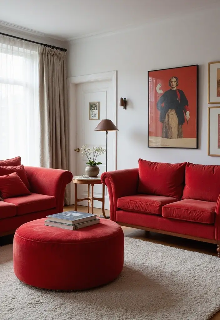28 Living Room Red Ideas That Feel Energetic and Bold - 11. Red Furniture Accents