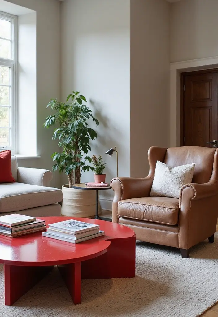 28 Living Room Red Ideas That Feel Energetic and Bold - 16. Red Accent Tables