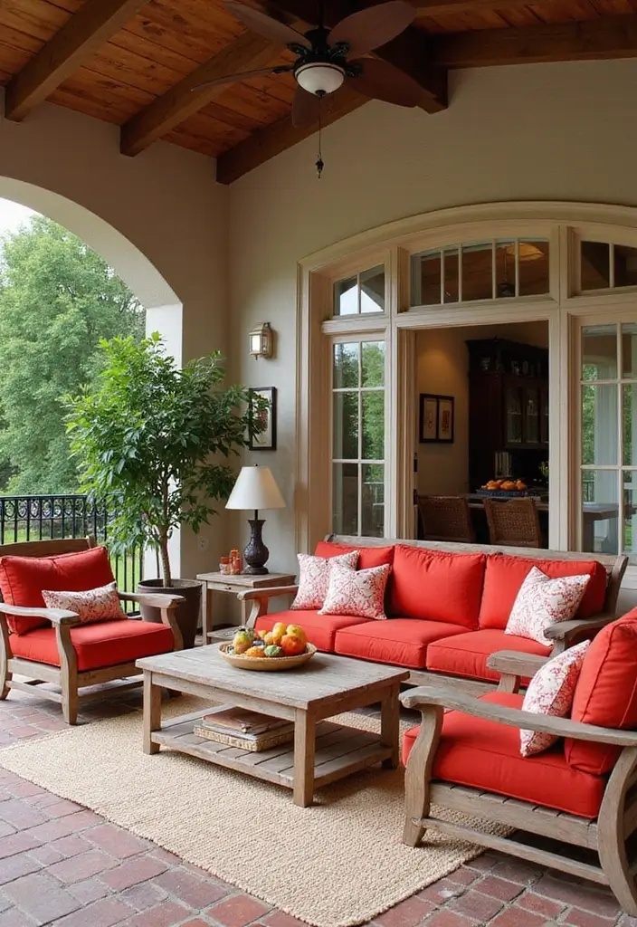 28 Living Room Red Ideas That Feel Energetic and Bold - 19. Red Outdoor Elements