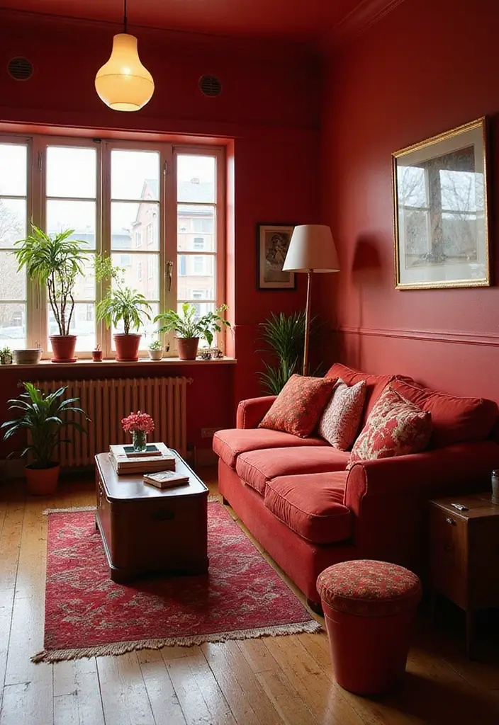 28 Living Room Red Ideas That Feel Energetic and Bold - 22. Retro Red Decor