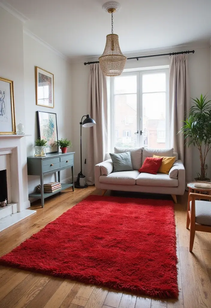 28 Living Room Red Ideas That Feel Energetic and Bold - 3. Vibrant Red Area Rugs
