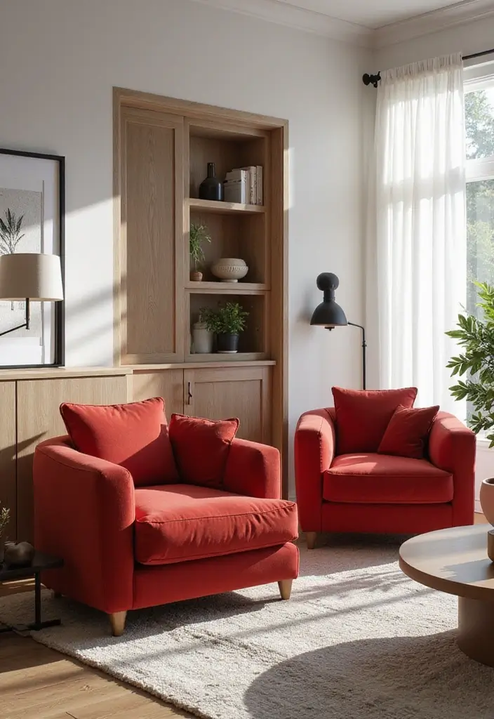28 Living Room Red Ideas That Feel Energetic and Bold - 4. Chic Red Furniture