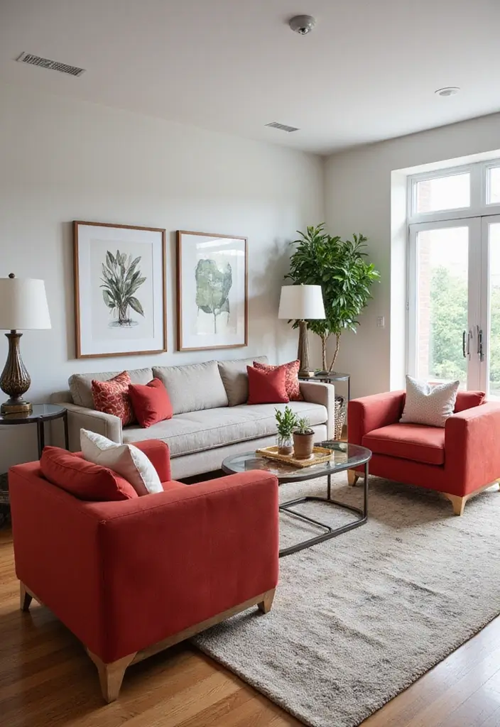 28 Living Room Red Ideas That Feel Energetic and Bold - 7. Red Accent Chairs